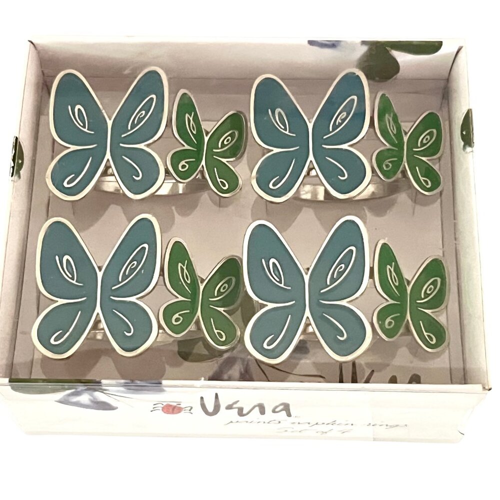 VERA NEUMANN Set of 4 Butterfly Napkin Rings NWT sealed box